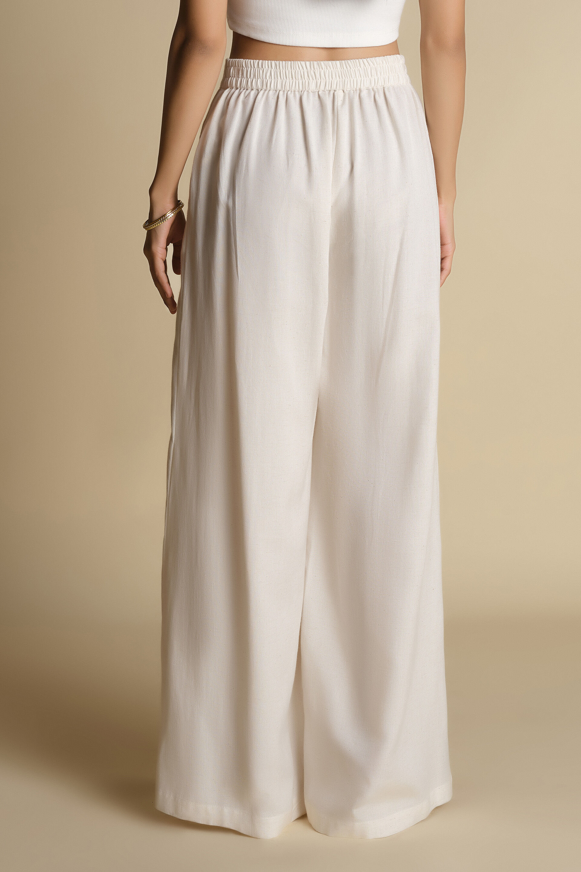 Pleated Flared Pants, Natural, image 4